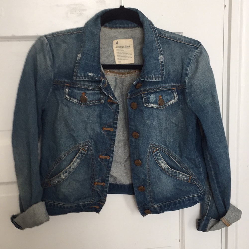 Jcrew medium wash short length denim jacket size 4